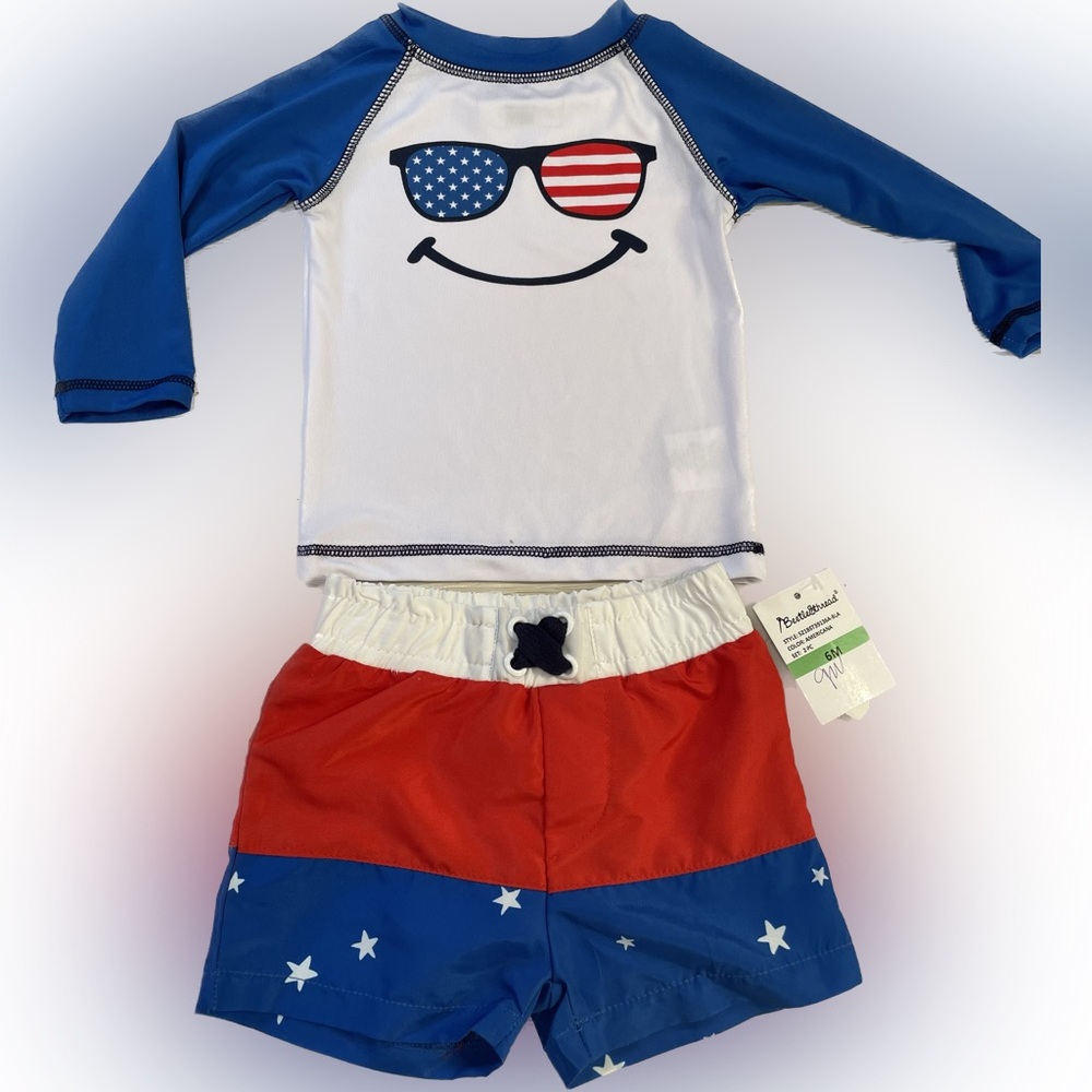 Beetle & Thread Boys Size 6 Months Swim Set Rashguard Trunks